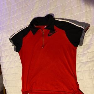 Red Nike mid zip collar shirt